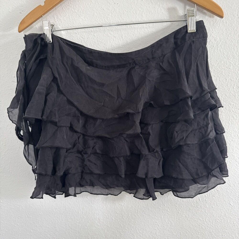 Vtg Wet Seal Mini Skirt Women 11 Black Silk Tiered Ruffle Dark Fairycore Y2K 90s